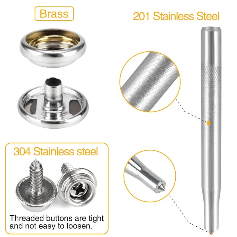CENOZ 150 PCS Canvas Snap Kit Tool  Metal Screws Snaps Marine Grade 3/8"" Socket Stainless Steel Boat Canvas Snaps with 2 PCS Setting Tool for Boat Cover Furniture (150 PCS) - Image 5